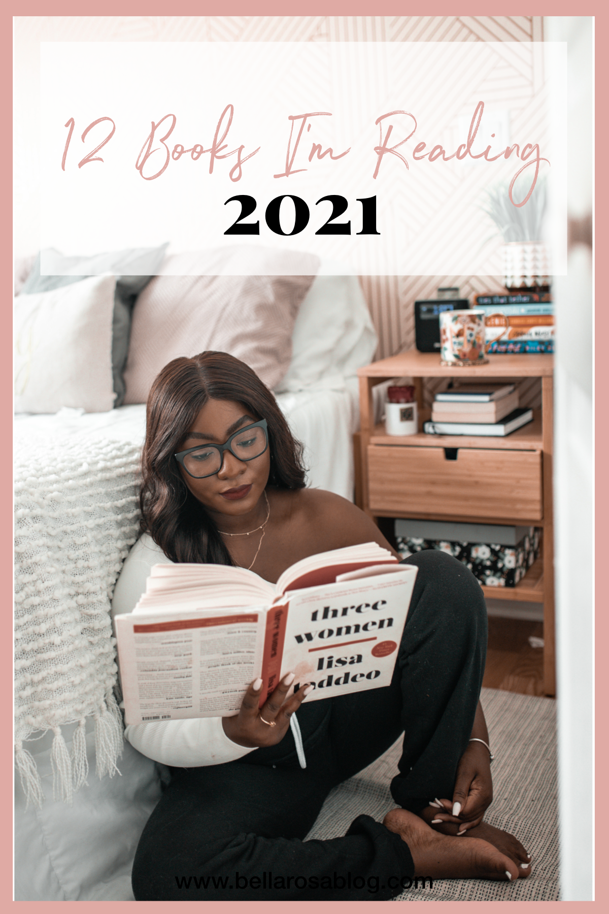 Pinterest image of black girl reading books